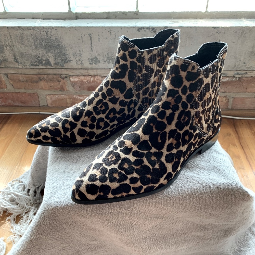 Rebecca Minkoff Leopard pony hair flat Chelsea ankle boots